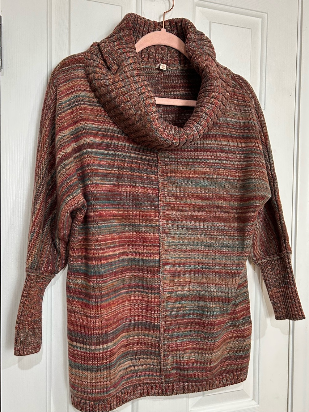 Reba Women's Cowl Neck Multicolor Knit Sweater Size Small Cotton Blend Boho Med
